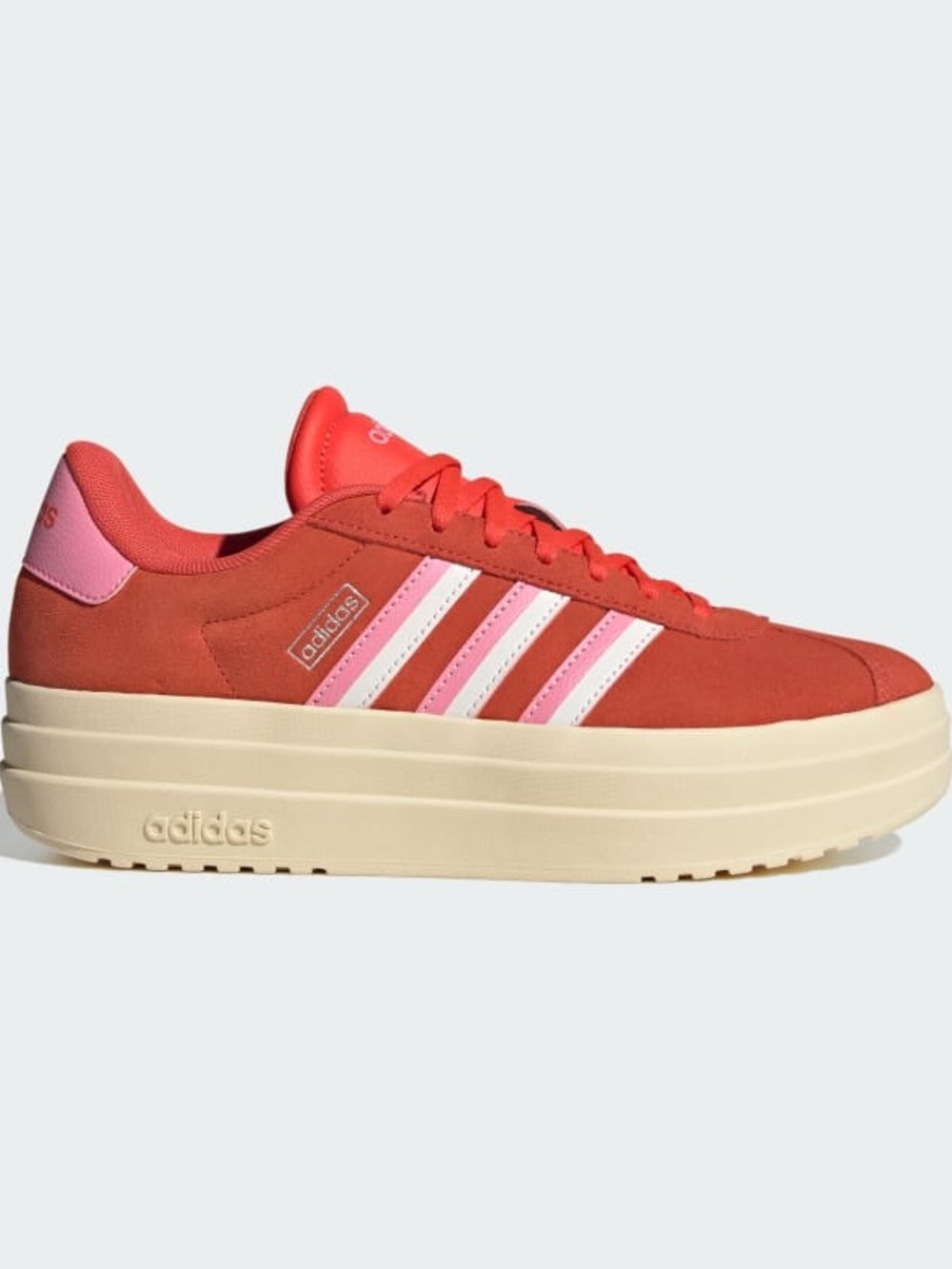 adidas VL Court Red Platform Sneaker with Pink Accents